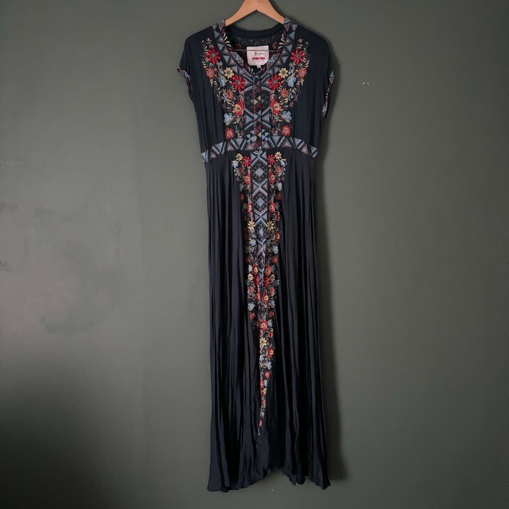 Johnny Was BIYA gray embroidered maxi dress